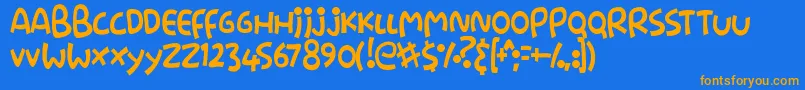 フォントStringz – オレンジ色の文字が青い背景にあります。