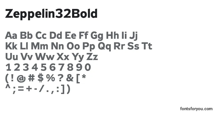 A fonte Zeppelin32Bold – alfabeto, números, caracteres especiais