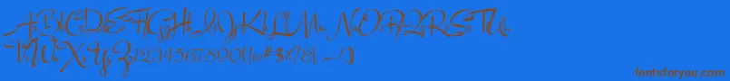 Lucyscript Font – Brown Fonts on Blue Background