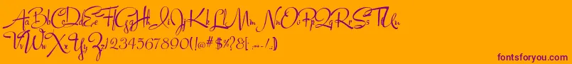 Lucyscript-Schriftart – Violette Schriften auf orangefarbenem Hintergrund
