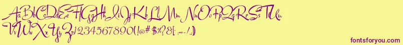 Lucyscript-Schriftart – Violette Schriften auf gelbem Hintergrund