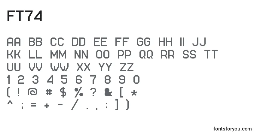 Schriftart Ft74 – Alphabet, Zahlen, spezielle Symbole