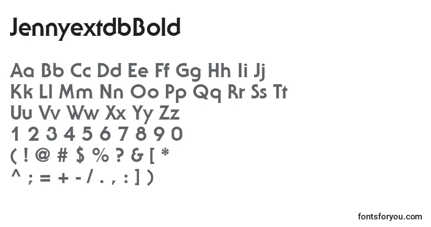 Czcionka JennyextdbBold – alfabet, cyfry, specjalne znaki