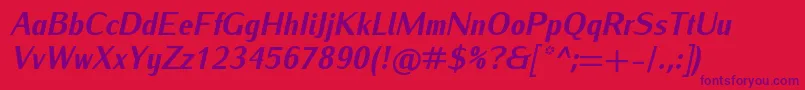 フォントIwonacondheavyItalic – 赤い背景に紫のフォント
