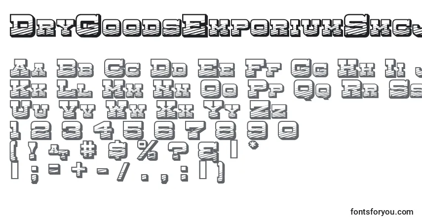 A fonte DryGoodsEmporiumSmcJl – alfabeto, números, caracteres especiais