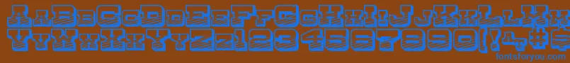 Fonte DryGoodsEmporiumSmcJl – fontes azuis em um fundo marrom