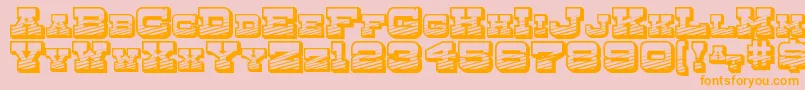 フォントDryGoodsEmporiumSmcJl – オレンジの文字がピンクの背景にあります。