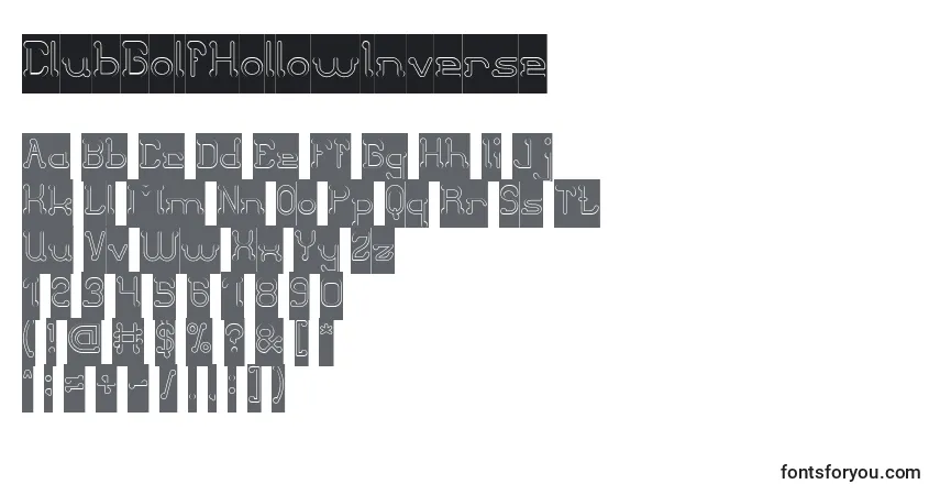 Czcionka ClubGolfHollowInverse – alfabet, cyfry, specjalne znaki