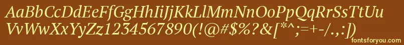 Ptf56f-fontti – keltaiset fontit ruskealla taustalla