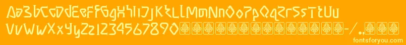 Masra-Schriftart – Gelbe Schriften auf orangefarbenem Hintergrund