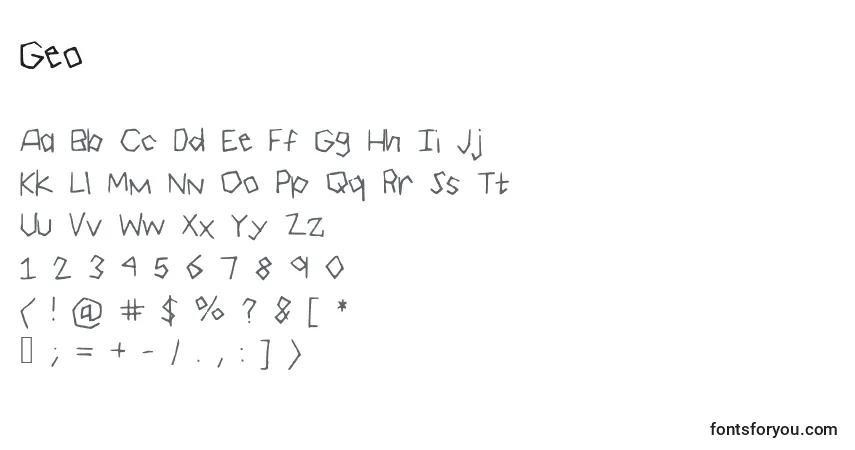 A fonte Geo – alfabeto, números, caracteres especiais