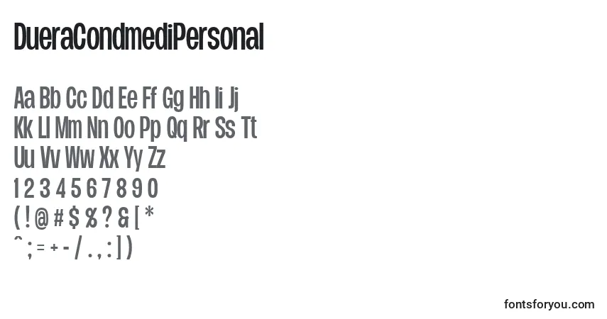 Шрифт DueraCondmediPersonal – алфавит, цифры, специальные символы