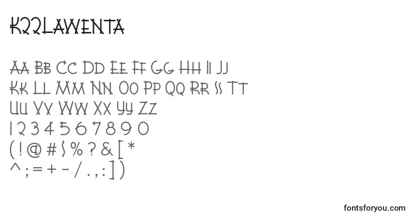 Czcionka K22Lawenta – alfabet, cyfry, specjalne znaki
