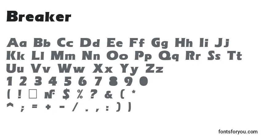 Schriftart Breaker – Alphabet, Zahlen, spezielle Symbole