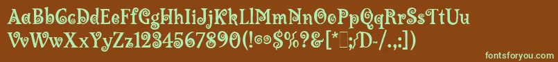 フォントLambadaLetPlain.1.0 – 緑色の文字が茶色の背景にあります。