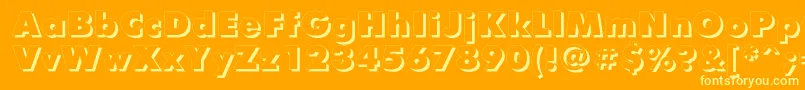Futurisxshadowc-Schriftart – Gelbe Schriften auf orangefarbenem Hintergrund