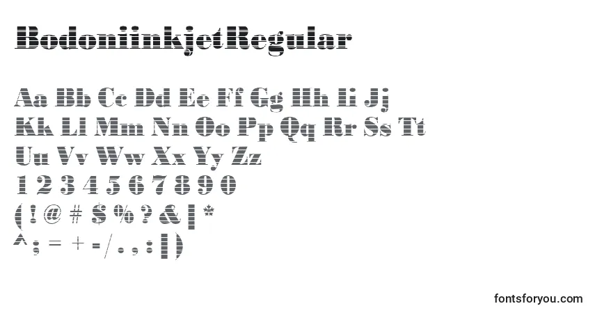 Czcionka BodoniinkjetRegular – alfabet, cyfry, specjalne znaki