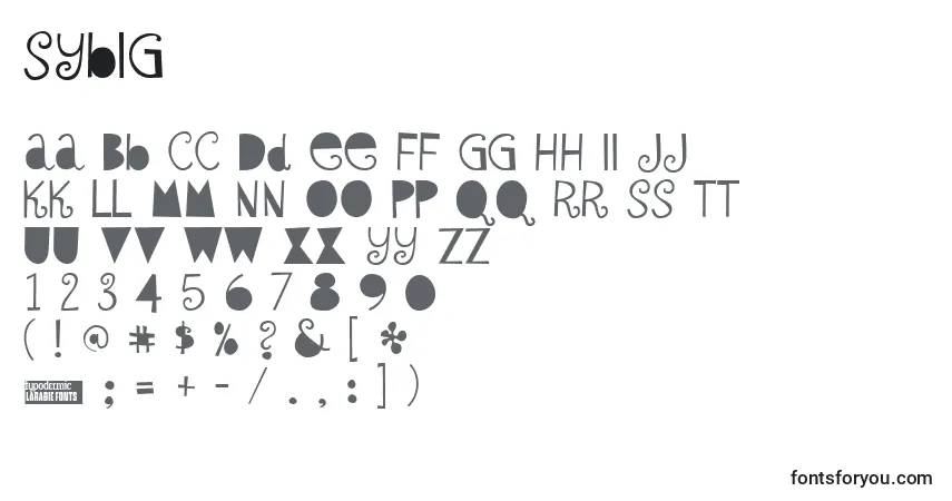 Schriftart Sybig – Alphabet, Zahlen, spezielle Symbole