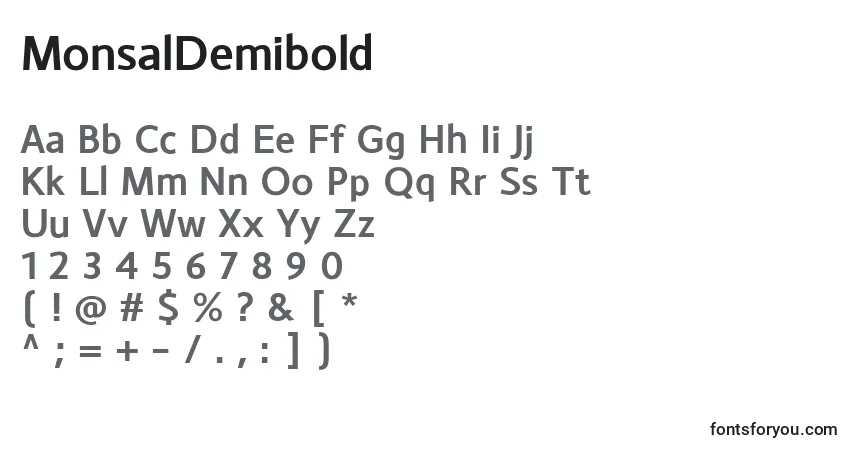 Czcionka MonsalDemibold – alfabet, cyfry, specjalne znaki