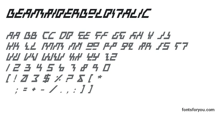 Шрифт BeamRiderBoldItalic – алфавит, цифры, специальные символы