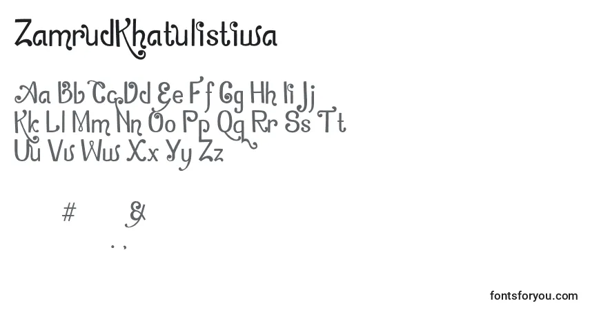 Schriftart ZamrudKhatulistiwa – Alphabet, Zahlen, spezielle Symbole