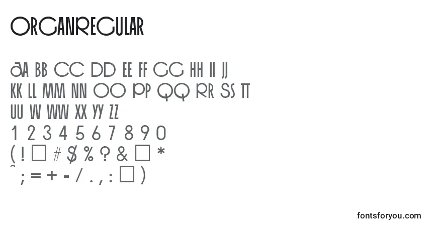 Schriftart OrganRegular – Alphabet, Zahlen, spezielle Symbole