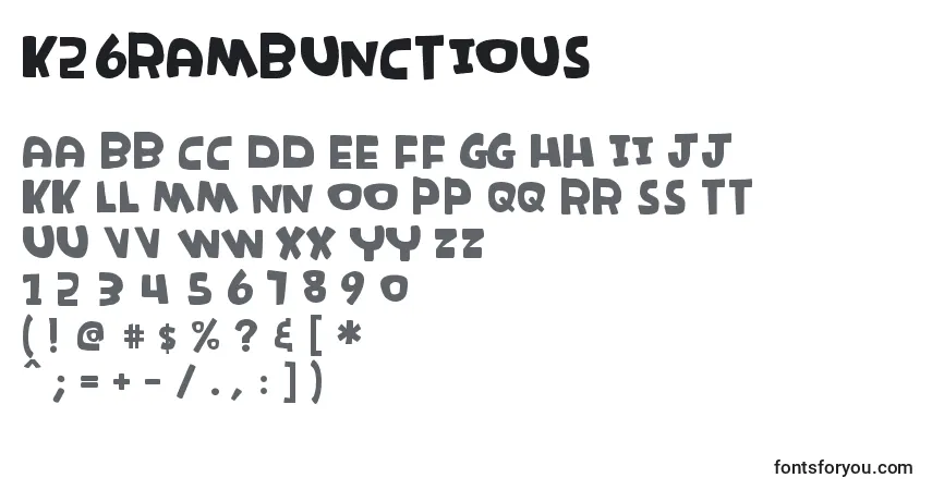 K26rambunctious-fontti – aakkoset, numerot, erikoismerkit