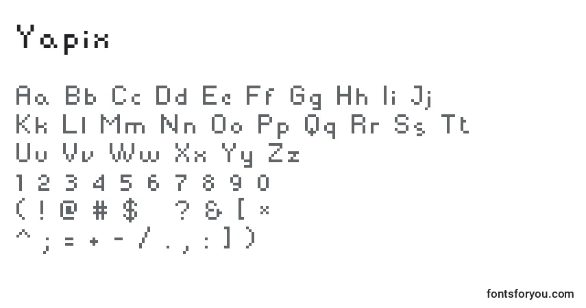 Schriftart Yapix (86482) – Alphabet, Zahlen, spezielle Symbole