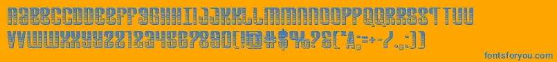 Departmenthchrome-Schriftart – Blaue Schriften auf orangefarbenem Hintergrund