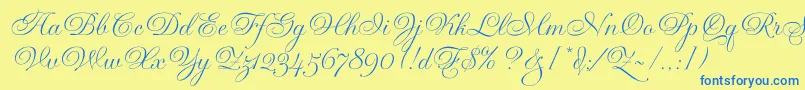 Weitere Informationen zur GravuraLetPlain.1.0-Schriftart GravuraLetPlain.1.0-Schriftart – Blaue Schriften auf gelbem Hintergrund