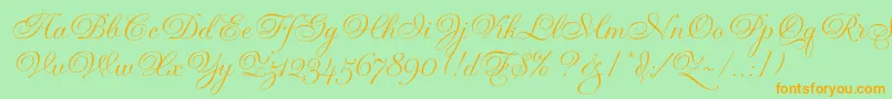 フォントGravuraLetPlain.1.0 – オレンジの文字が緑の背景にあります。