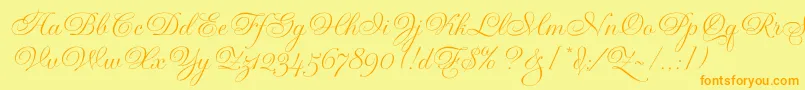 Fonte GravuraLetPlain.1.0 – fontes laranjas em um fundo amarelo