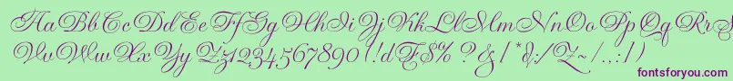 GravuraLetPlain.1.0 Font – Purple Fonts on Green Background