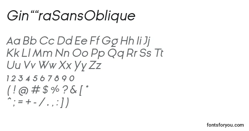 Шрифт GinРІraSansOblique – алфавит, цифры, специальные символы