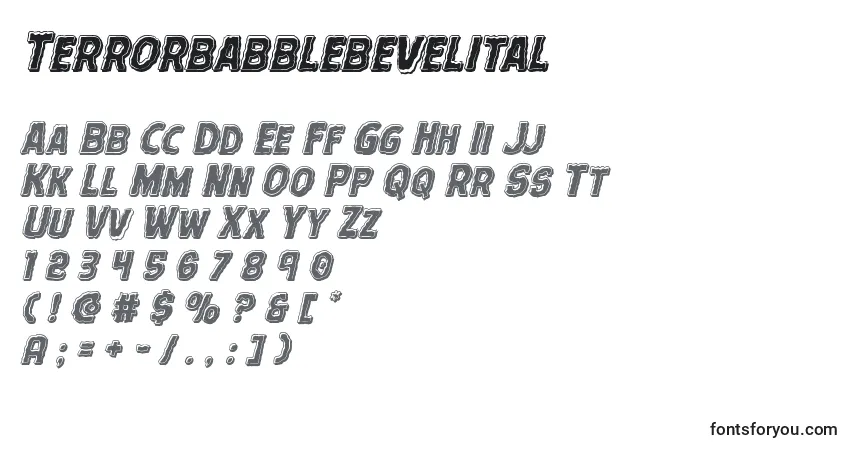 Schriftart Terrorbabblebevelital – Alphabet, Zahlen, spezielle Symbole