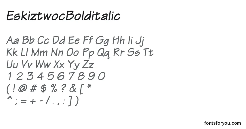 Czcionka EskiztwocBolditalic – alfabet, cyfry, specjalne znaki