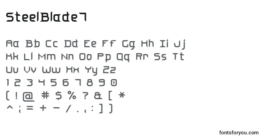 A fonte SteelBlade7 – alfabeto, números, caracteres especiais