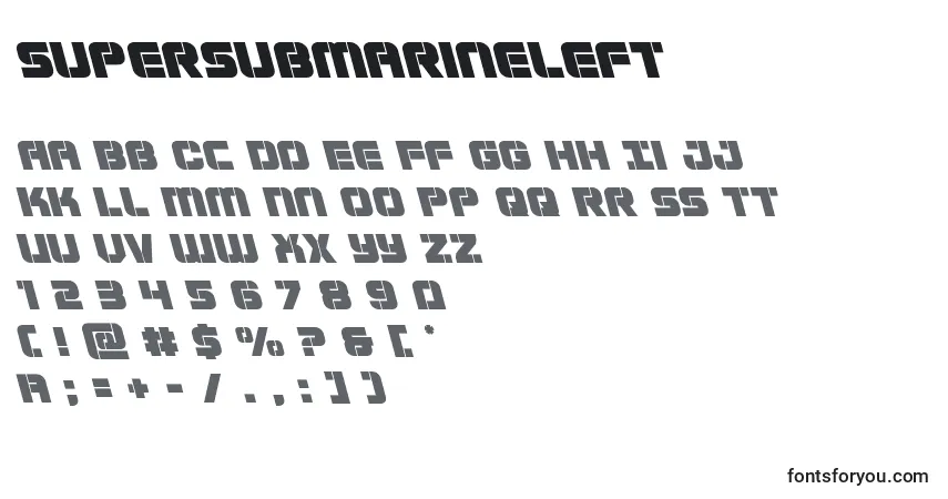 Czcionka Supersubmarineleft – alfabet, cyfry, specjalne znaki