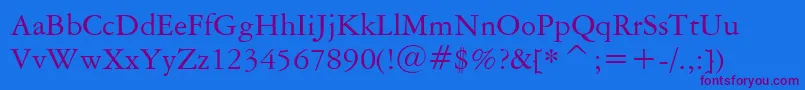 Weitere Informationen zur AmericanGaramondBt-Schriftart AmericanGaramondBt-Schriftart – Violette Schriften auf blauem Hintergrund