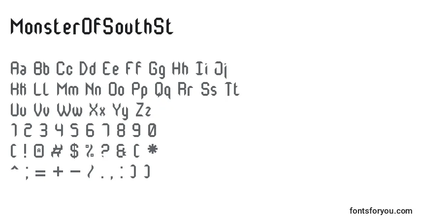Шрифт MonsterOfSouthSt – алфавит, цифры, специальные символы
