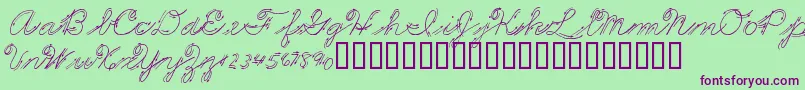 PremiersMotsScript-Schriftart – Violette Schriften auf grünem Hintergrund