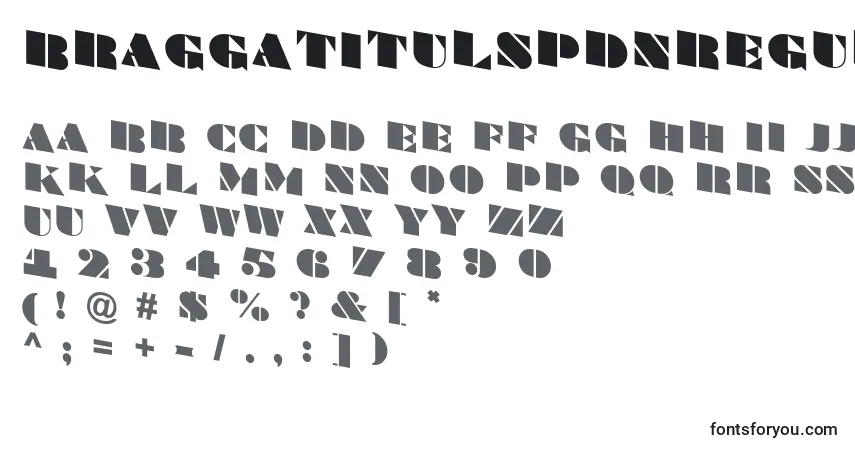 A fonte BraggatitulspdnRegular – alfabeto, números, caracteres especiais