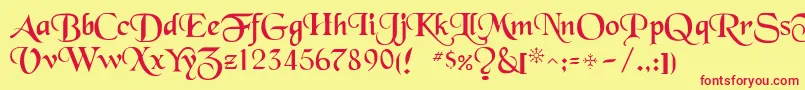 BlueMoon-fontti – punaiset fontit keltaisella taustalla