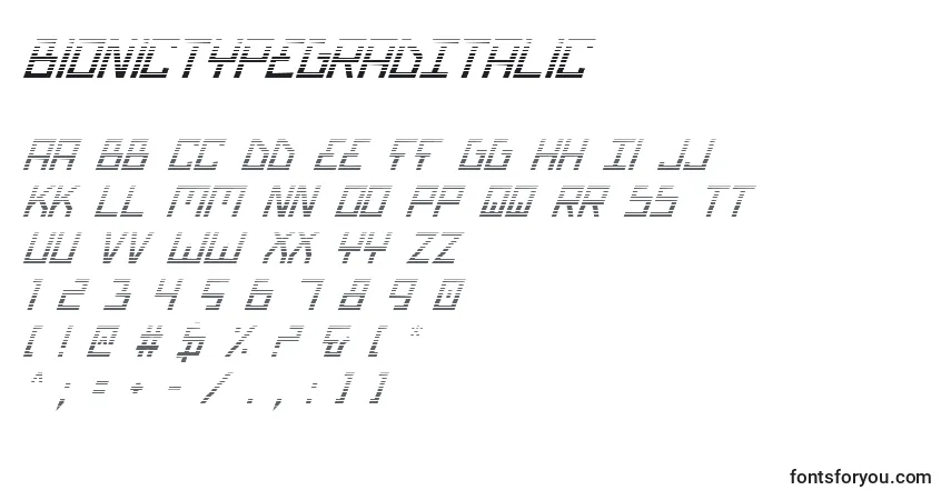A fonte BionicTypeGradItalic – alfabeto, números, caracteres especiais