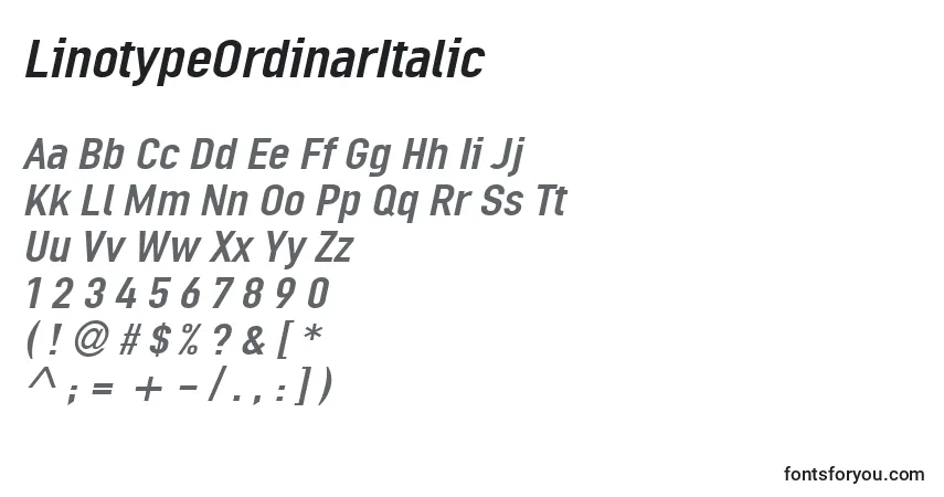 A fonte LinotypeOrdinarItalic – alfabeto, números, caracteres especiais