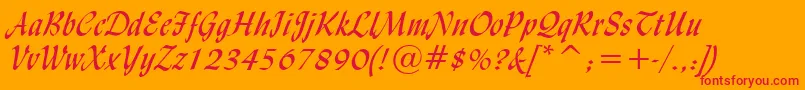 LyndaCursiveNormal-Schriftart – Rote Schriften auf orangefarbenem Hintergrund