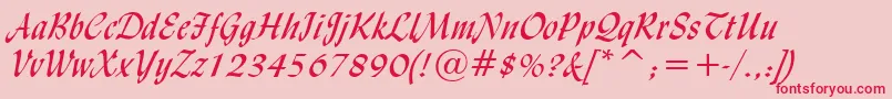 LyndaCursiveNormal-fontti – punaiset fontit vaaleanpunaisella taustalla