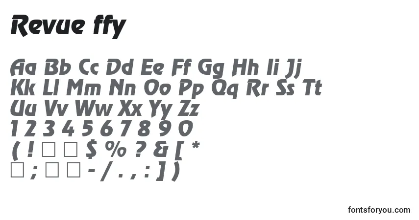 Schriftart Revue ffy – Alphabet, Zahlen, spezielle Symbole