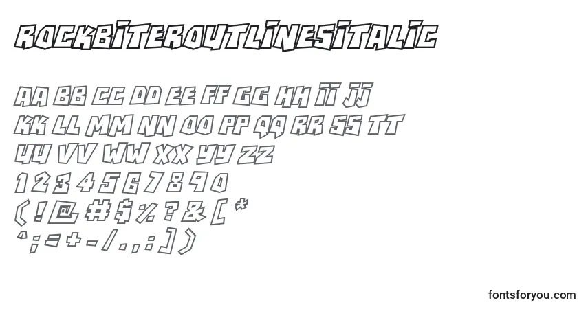 Schriftart RockbiteroutlinesItalic – Alphabet, Zahlen, spezielle Symbole