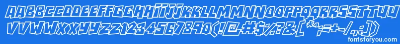 RockbiteroutlinesItalic-fontti – valkoiset fontit sinisellä taustalla